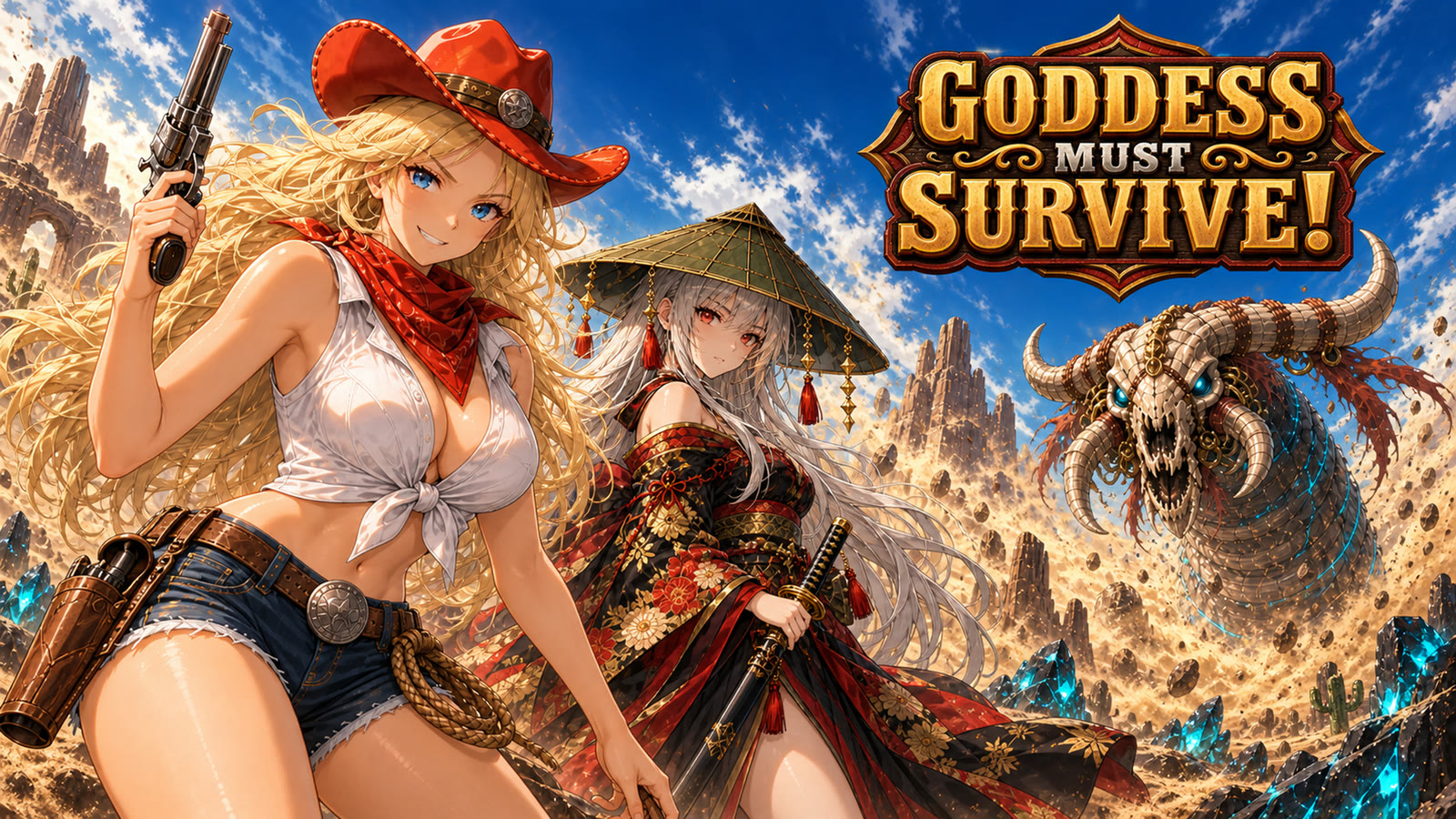 Key art: Lucy and Mei in front of a sandworm.