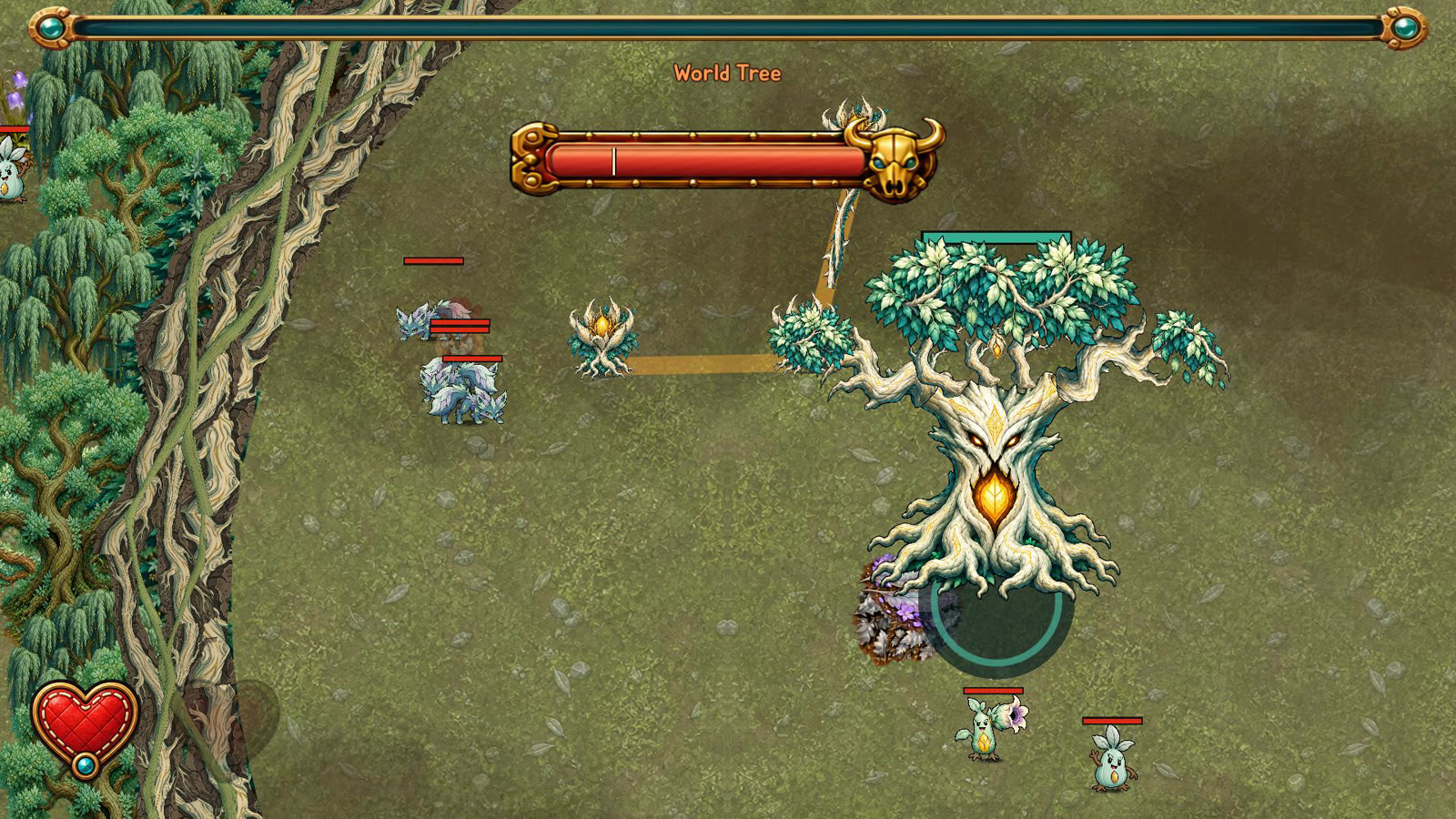 The World Tree boss rooted in the forest clearing.