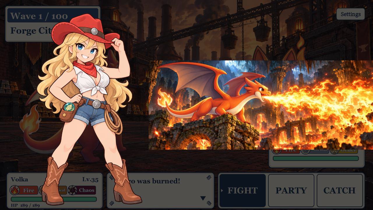 Lucy's ultimate cut-in with Volka breathing fire.
