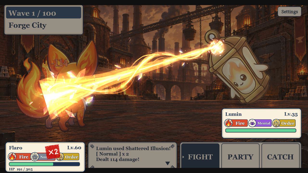 Lumin firing a golden beam of light at Flaro.